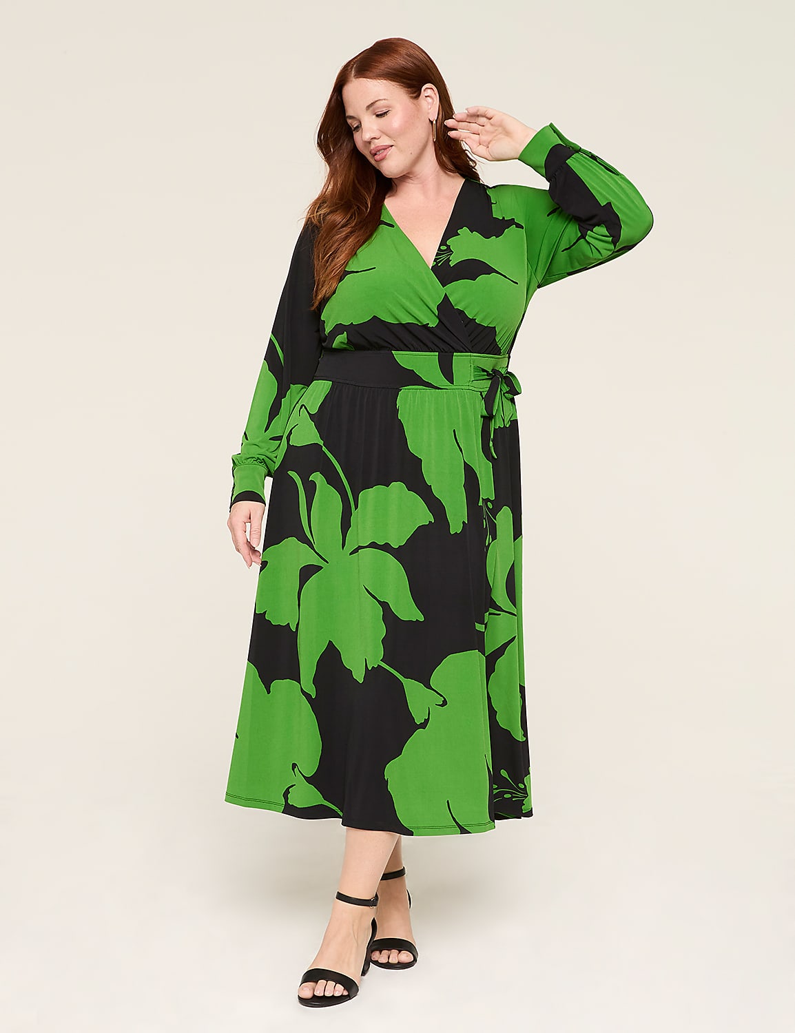 Faux-Wrap Wide-Waistband Jersey Midi Dress Product Image 1