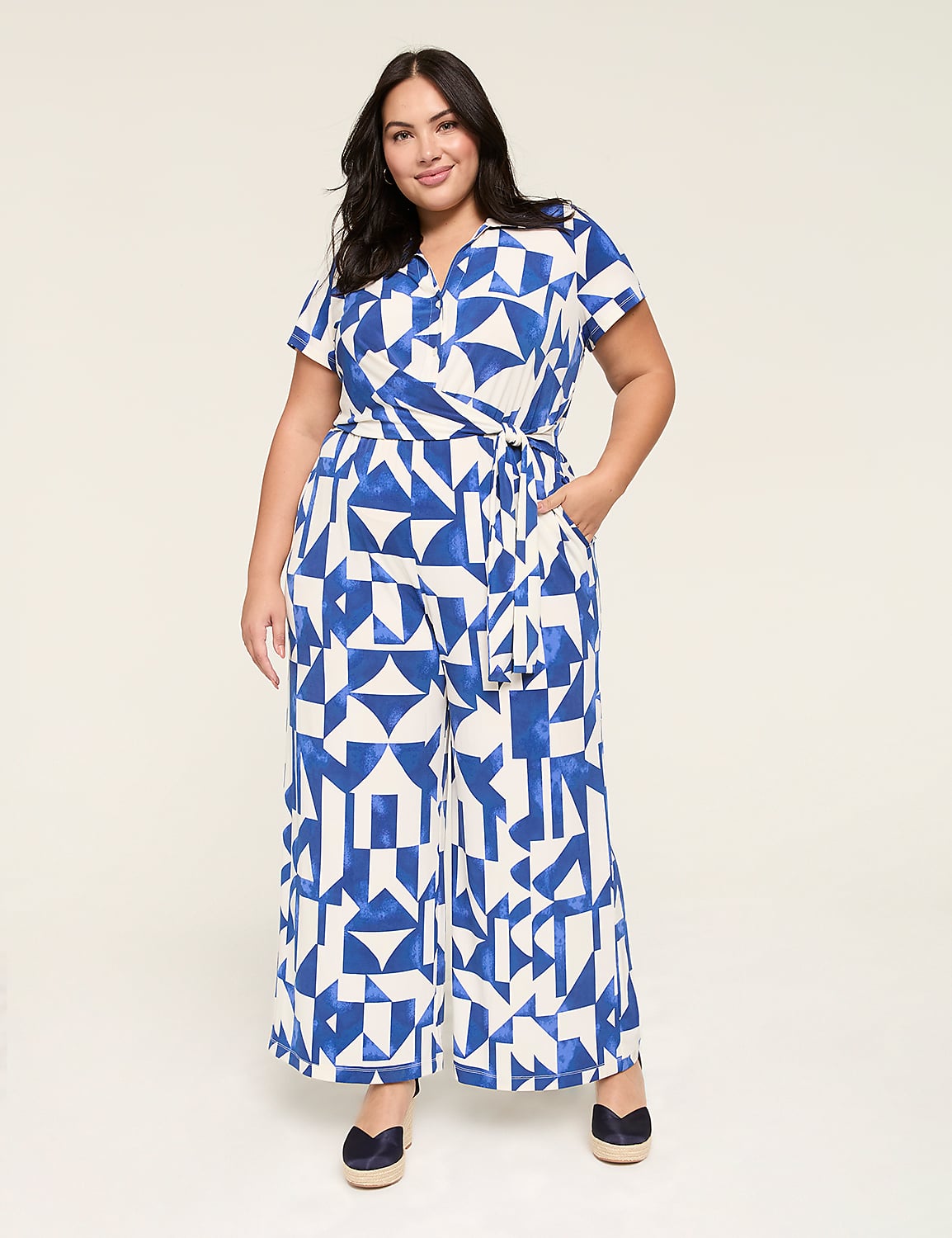 Collared Twist-Waist Jersey Jumpsuit Product Image 1