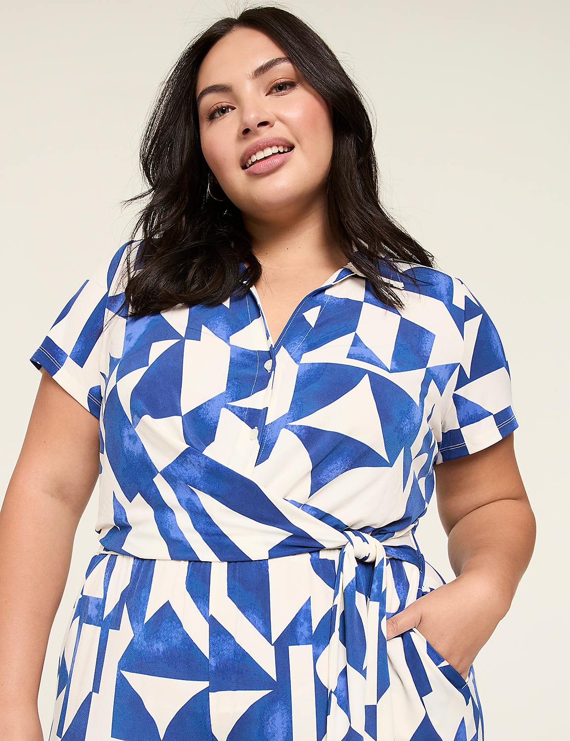 Collared Twist-Waist Jersey Jumpsuit Product Image 3