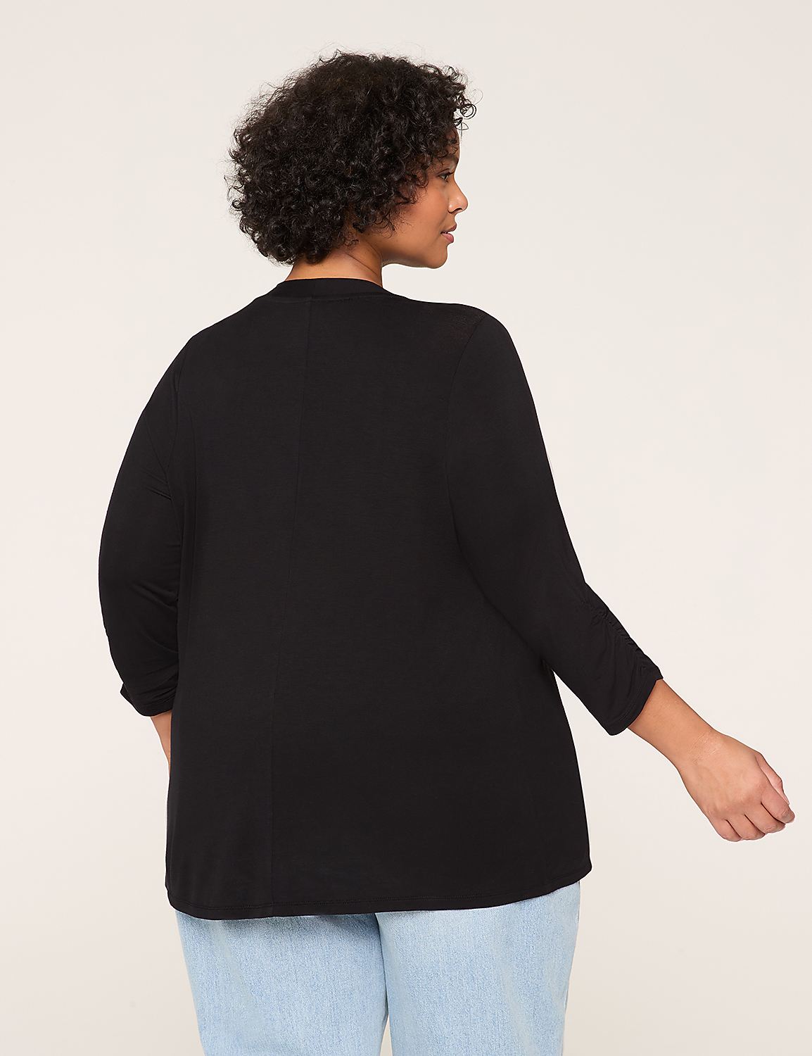 3/4 Ruched-Sleeve Open-Front Overpiece Product Image 2