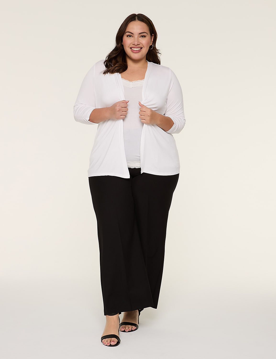 3/4 Ruched-Sleeve Open-Front Overpiece Product Image 3