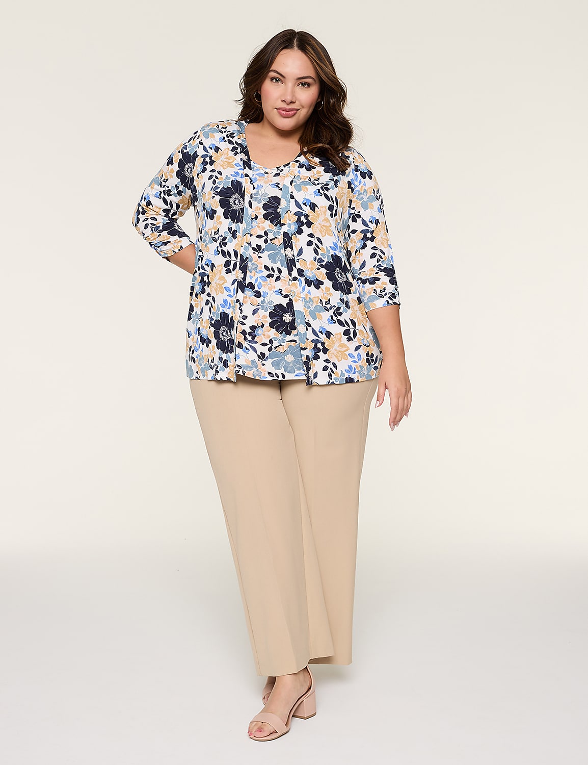 3/4 Ruched-Sleeve Open-Front Overpiece Product Image 3