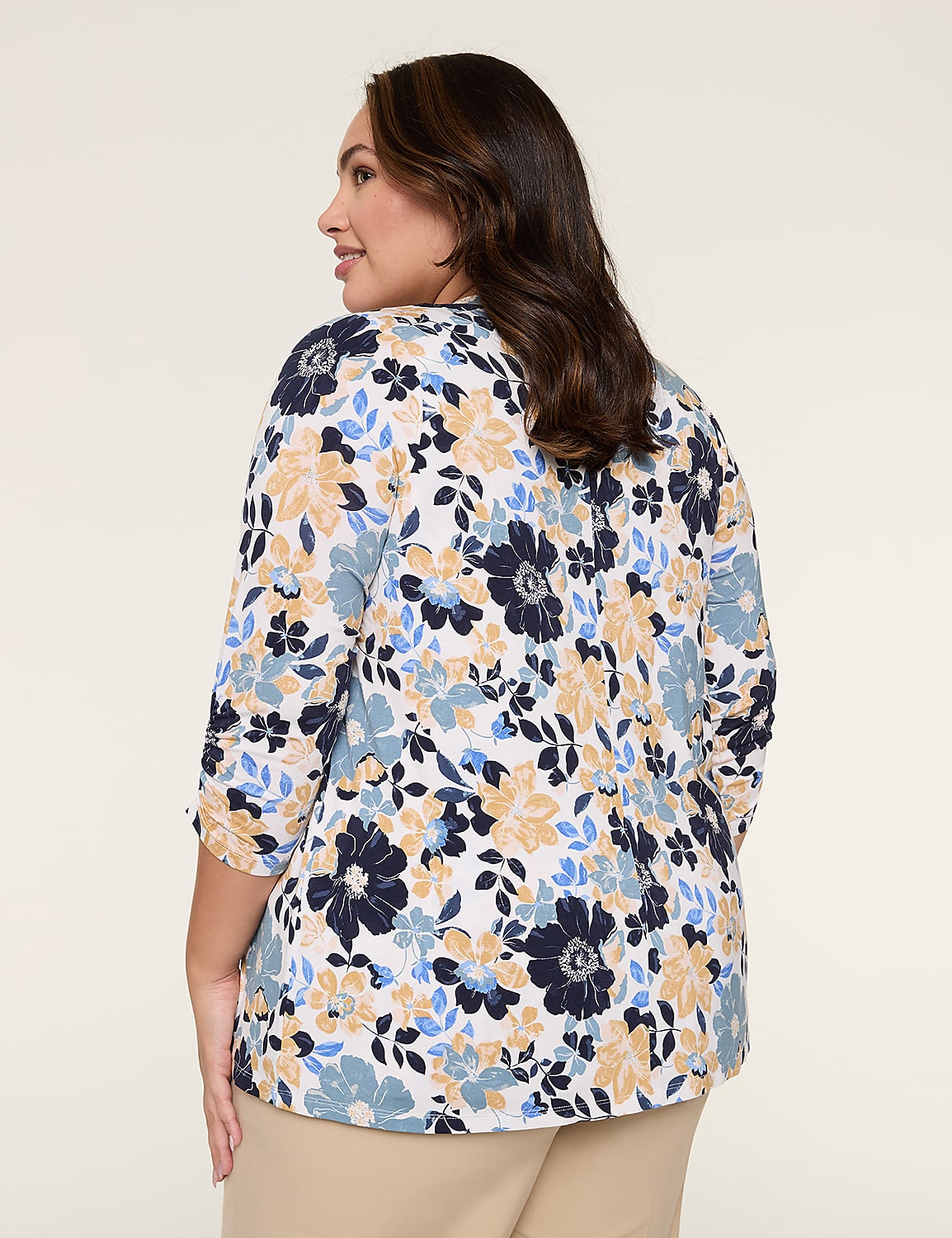 3/4 Ruched-Sleeve Open-Front Overpiece Product Image 2