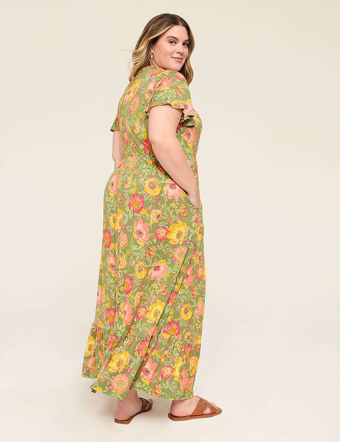 Flutter-Sleeve V-Neck Jersey Maxi Dress Product Image 2