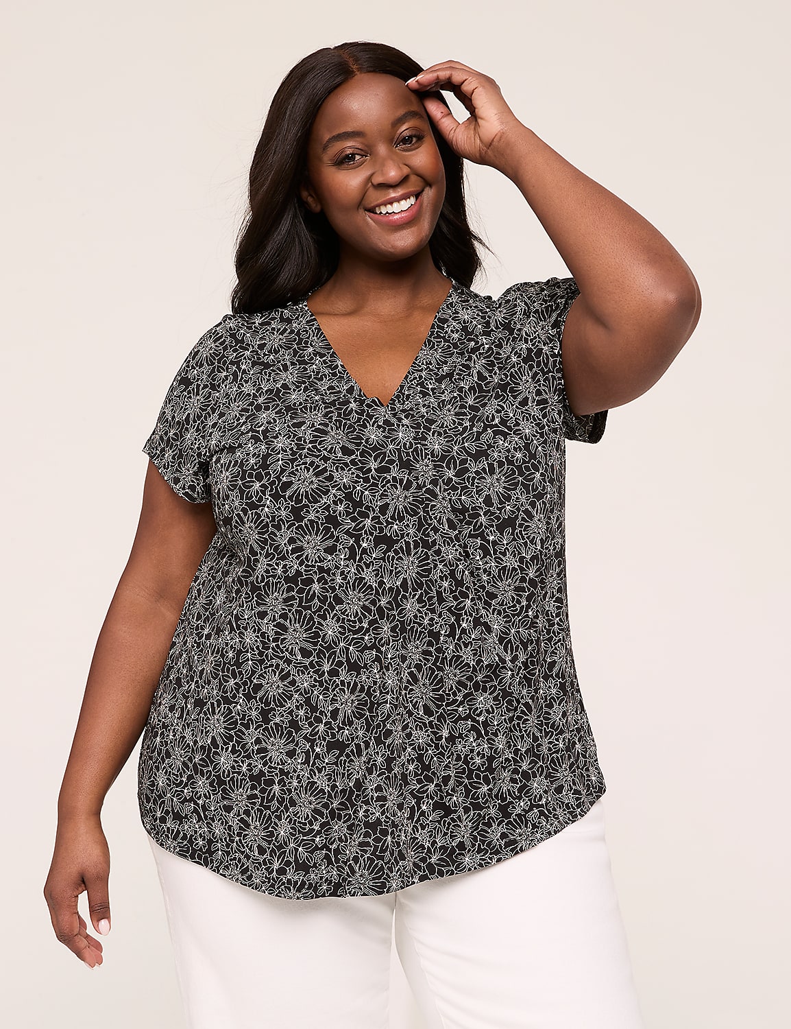 Cap-Sleeve Pleat-Front Top Product Image 1
