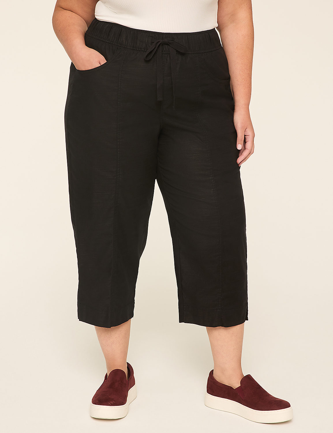 Slub Pull-On Crop Pant Product Image 1