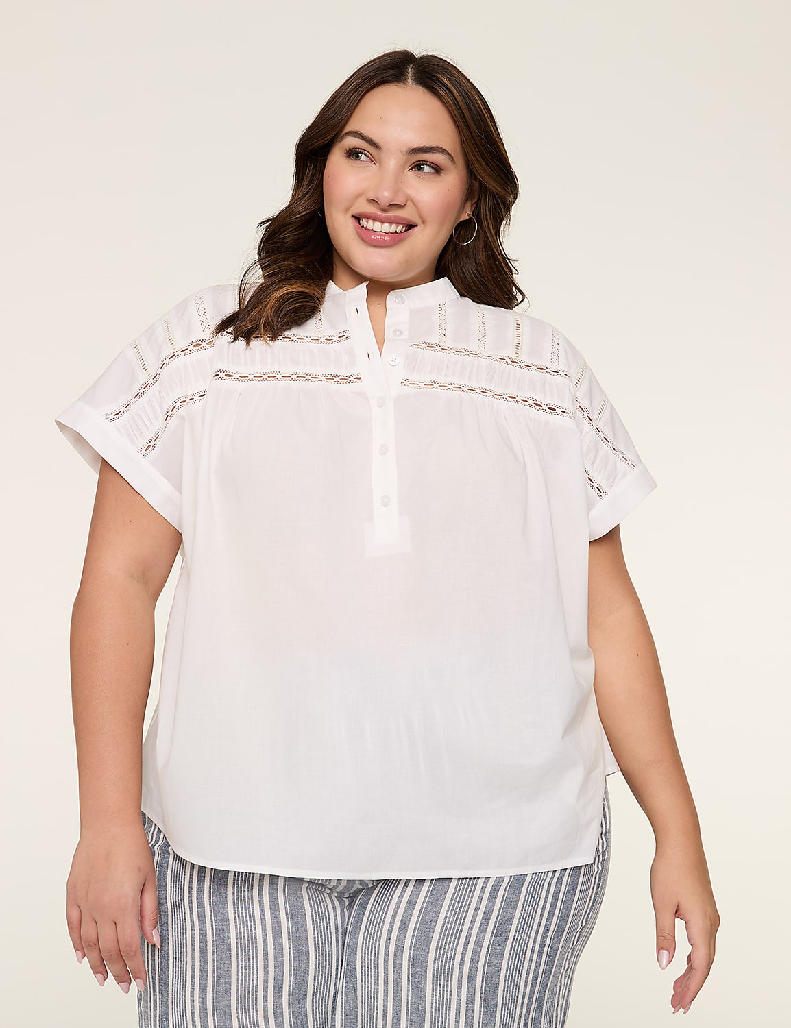 Swing Trim-Detail Popover Blouse Product Image 1