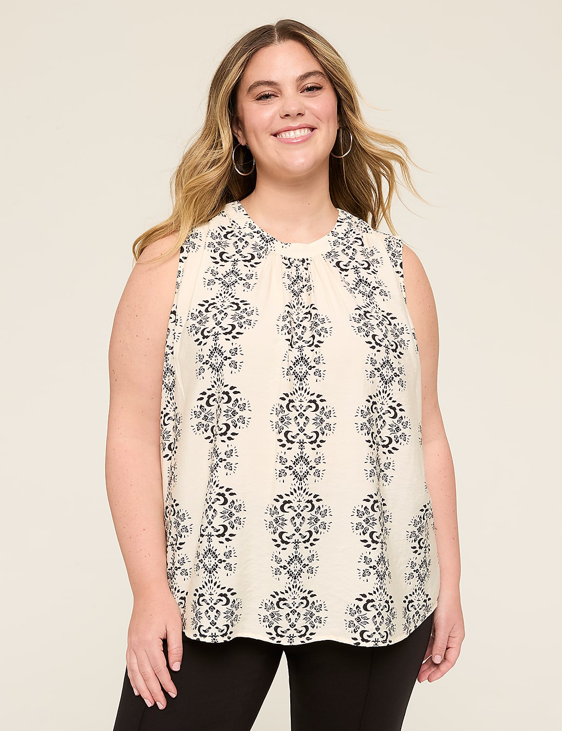 Smocked-Shoulder Crew-Neck Tank Product Image 1