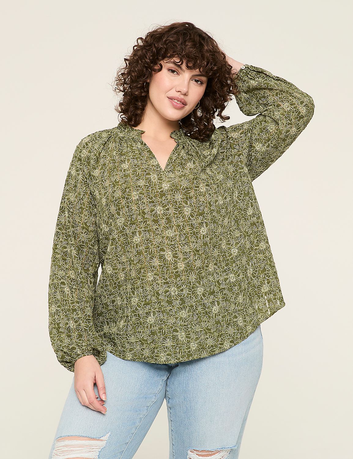 Classic LS Raglan Ruffle Neck Popov | LaneBryant
