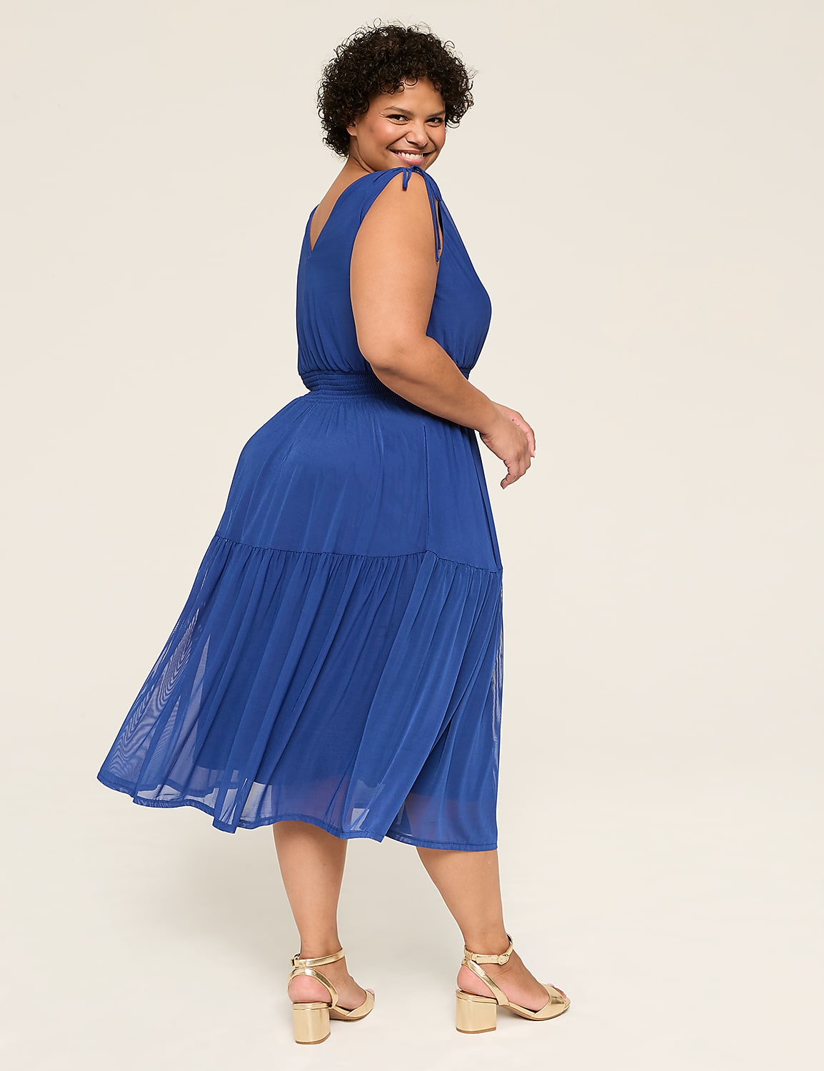 Shirred-Shoulder Smocked-Waist Midi Dress Product Image 2