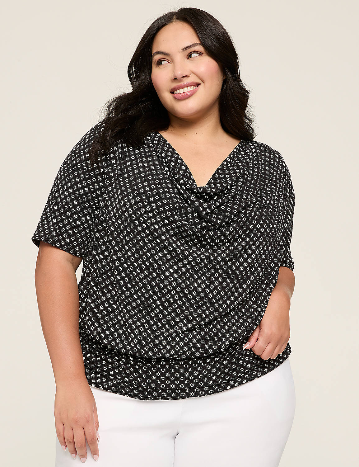 Cowlneck Banded-Hem Blouson Top Product Image 1