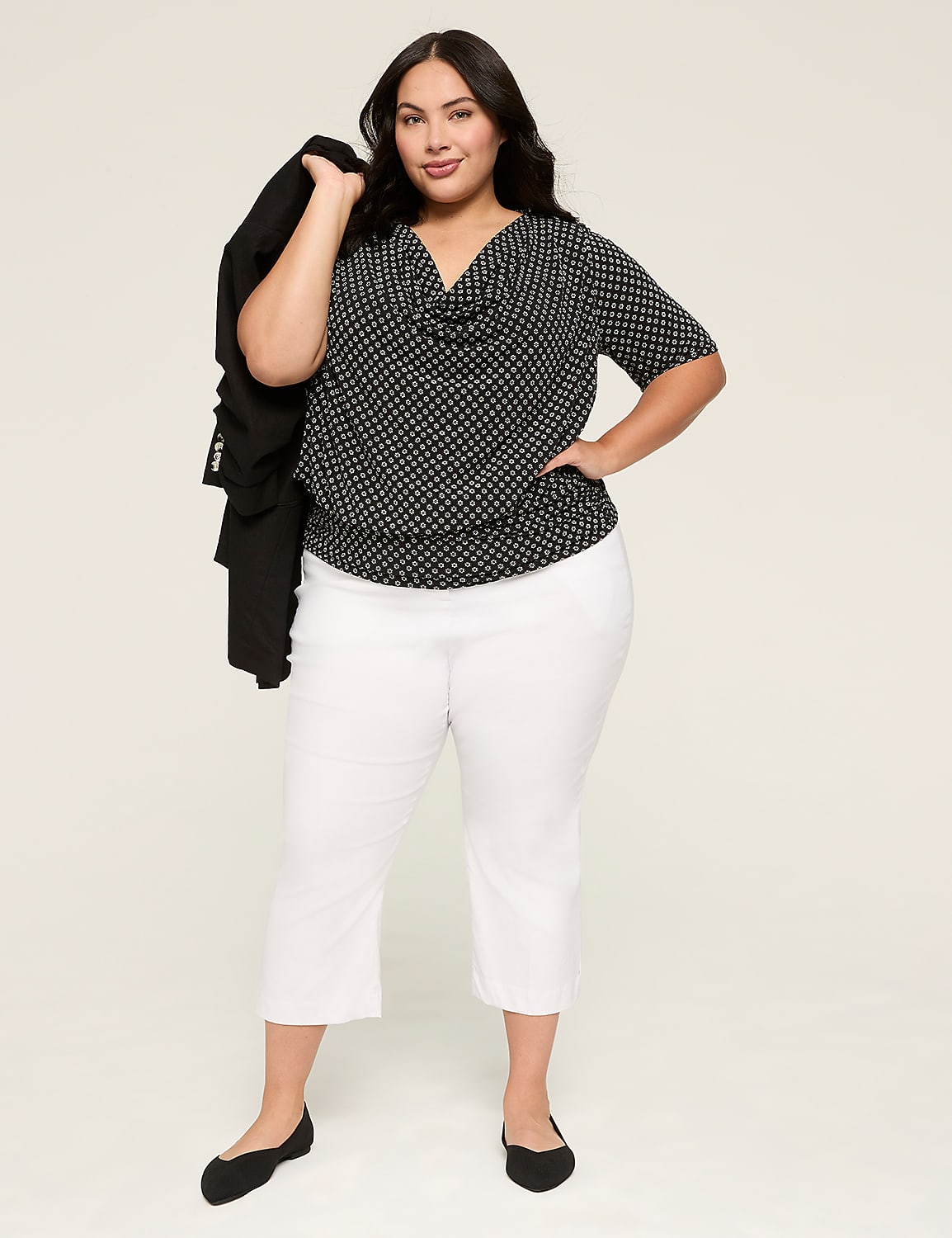 Cowlneck Banded-Hem Blouson Top Product Image 3