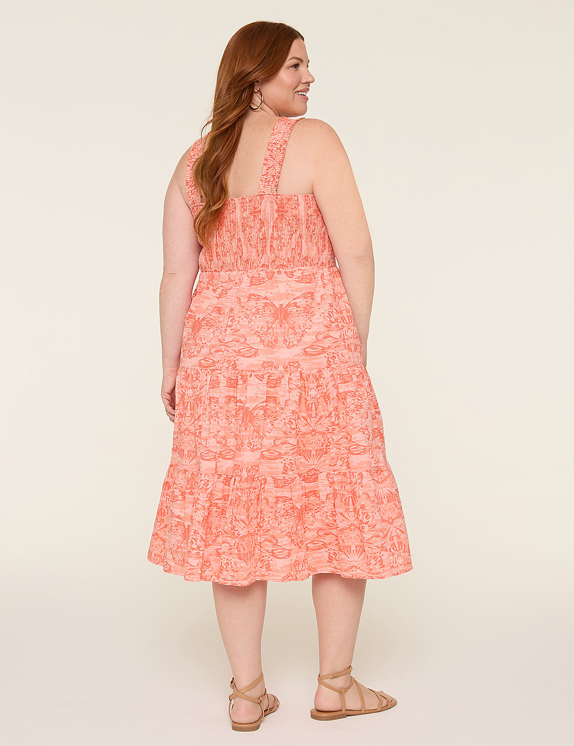 Sleeveless Smocked-Bodice Tiered Midi Dress Product Image 2