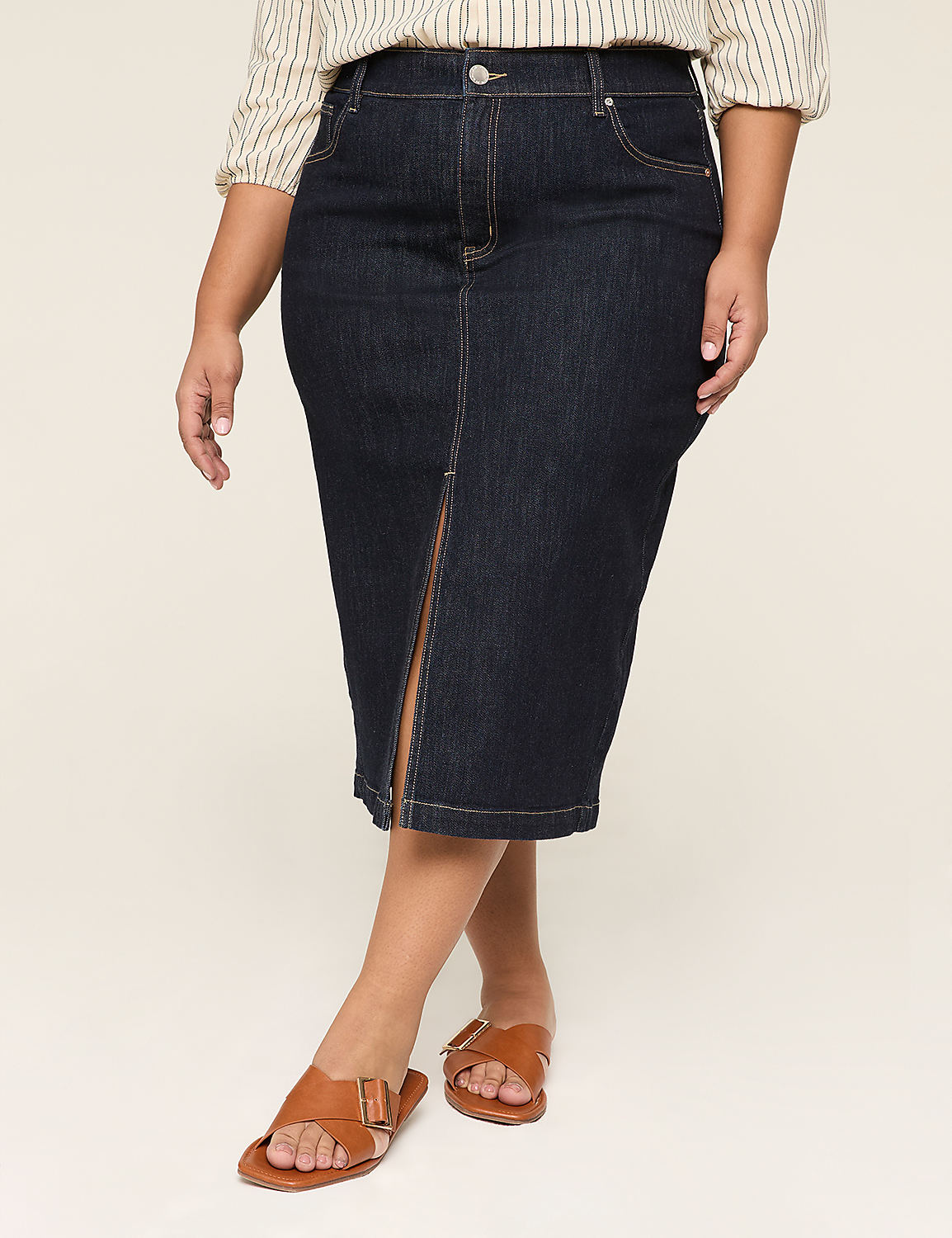 High-Rise Denim Pencil Skirt Product Image 1