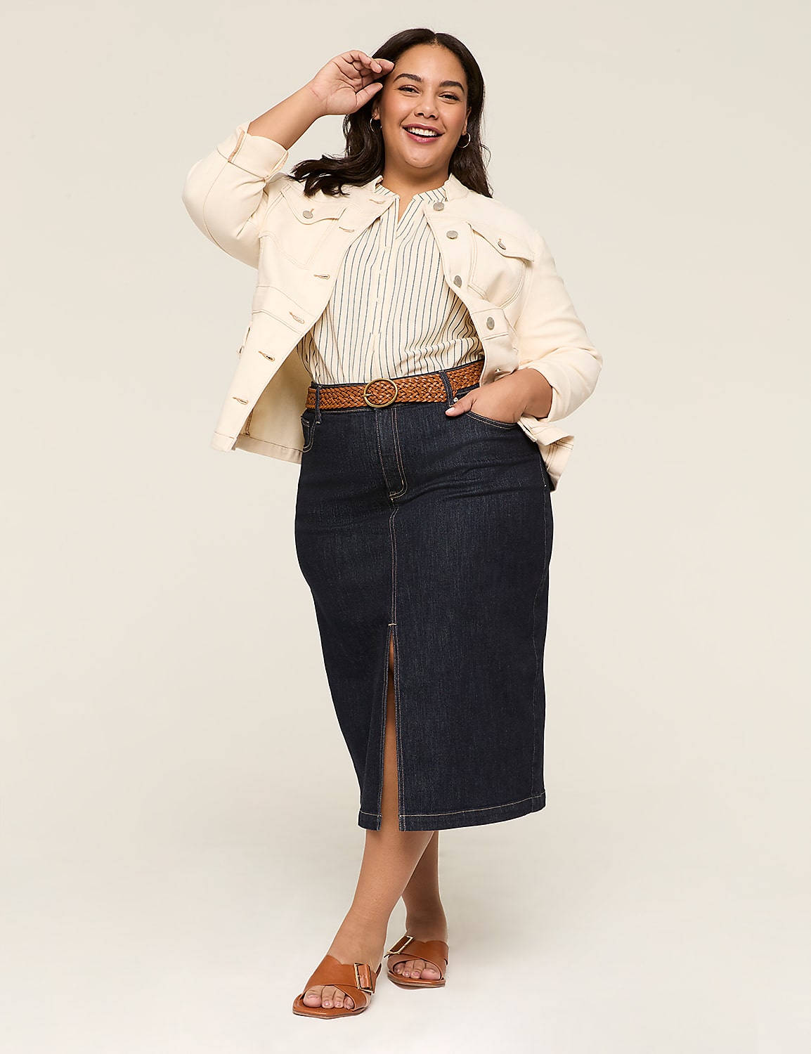 High-Rise Denim Pencil Skirt Product Image 3