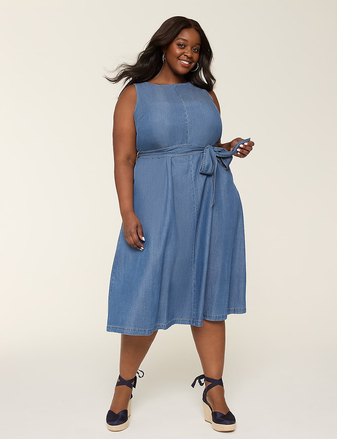 Boatneck Denim Midi Dress Product Image 1