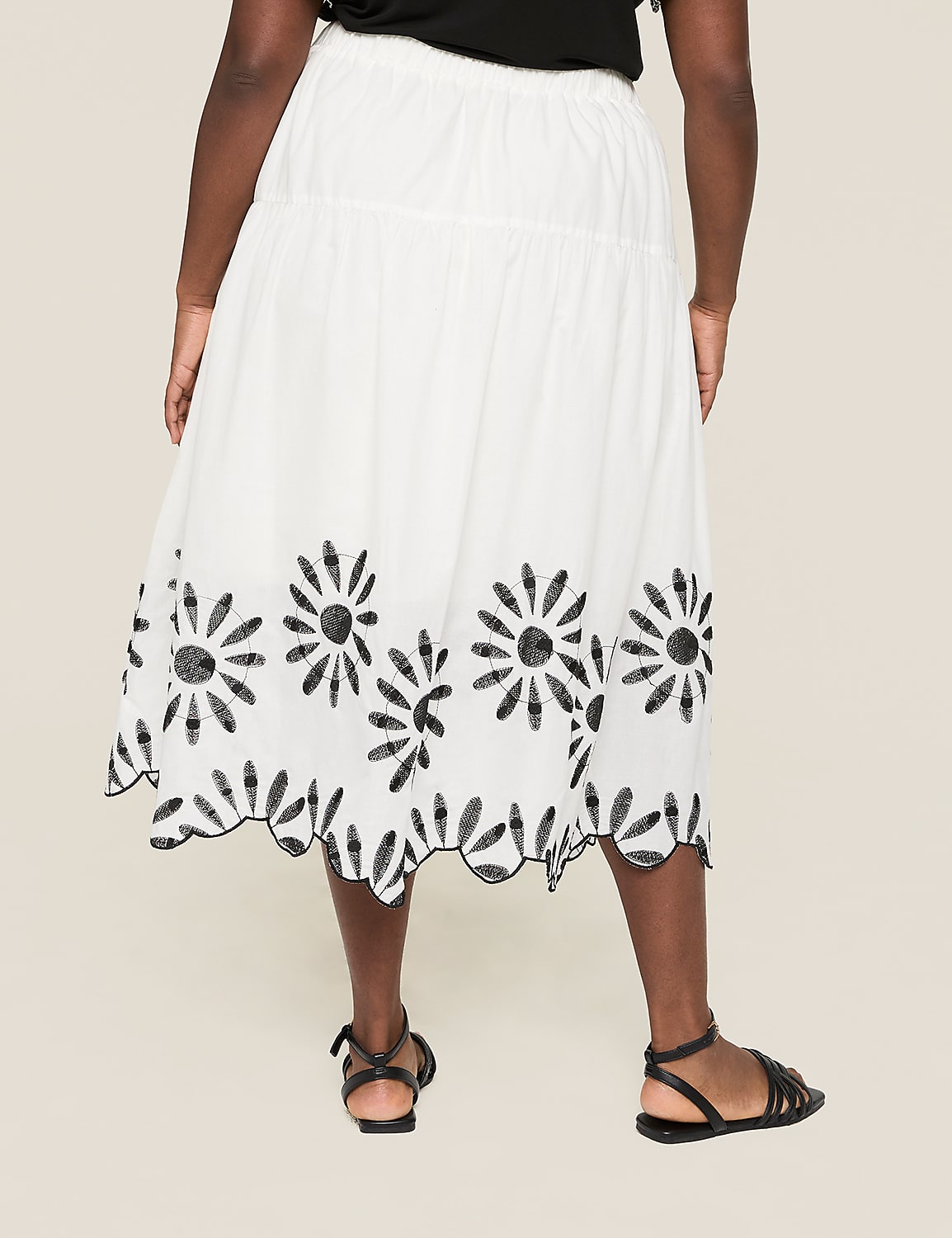 Embroidered Scallop-Hem Tiered Midi Skirt Product Image 2