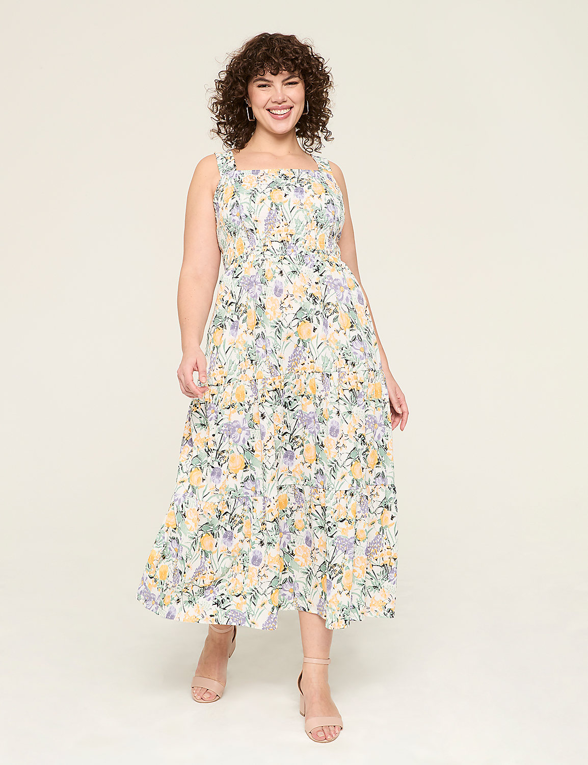 lane bryant maxi summer dresses Smocked-Bodice Square-Neck Maxi Dress