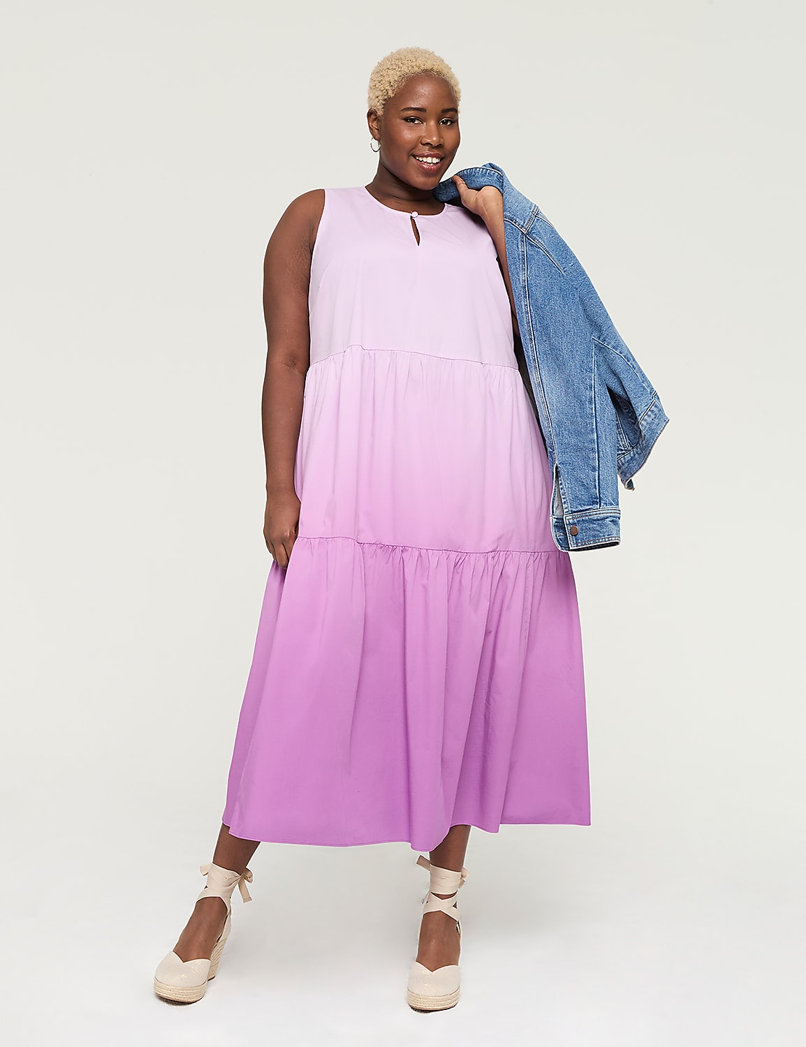 Button-Neck Tiered Maxi Dress Product Image 1