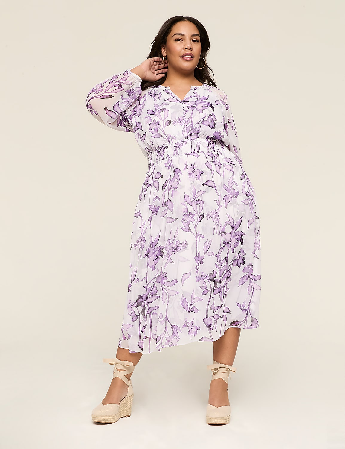 Long-Sleeve Smocked-Waist Maxi Dress Product Image 1