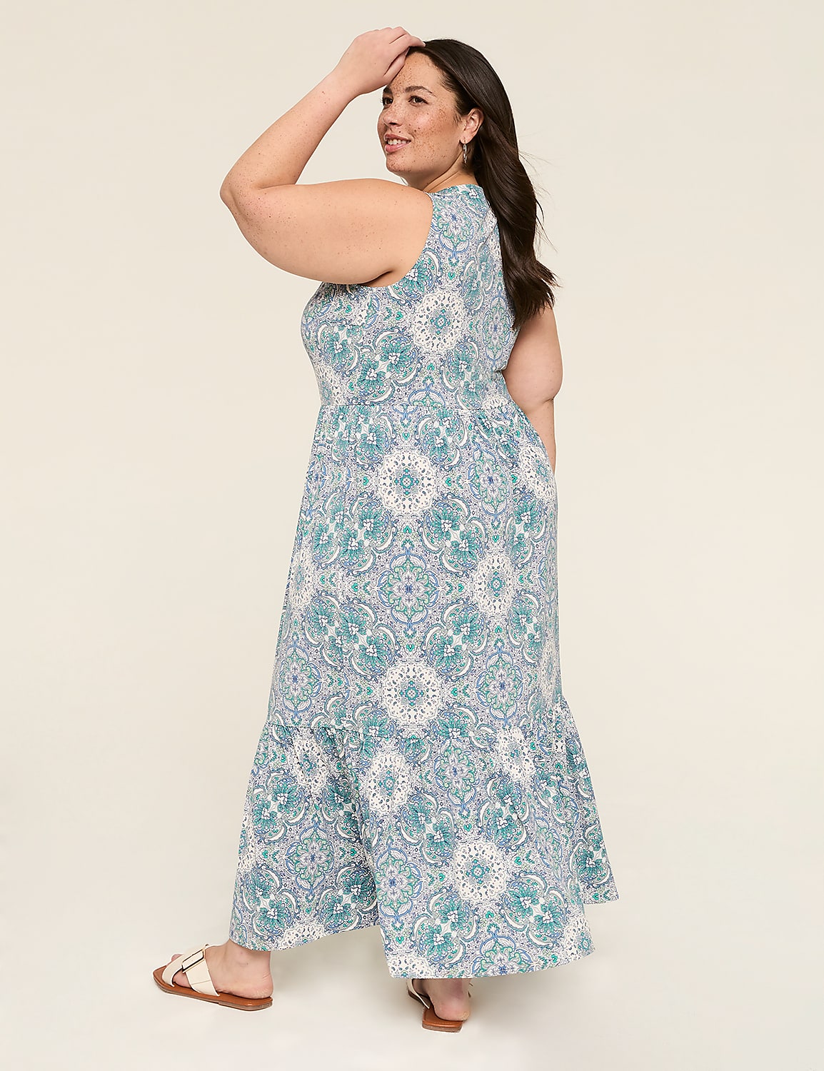 Button-Neck Tiered Jersey Maxi Dress Product Image 2