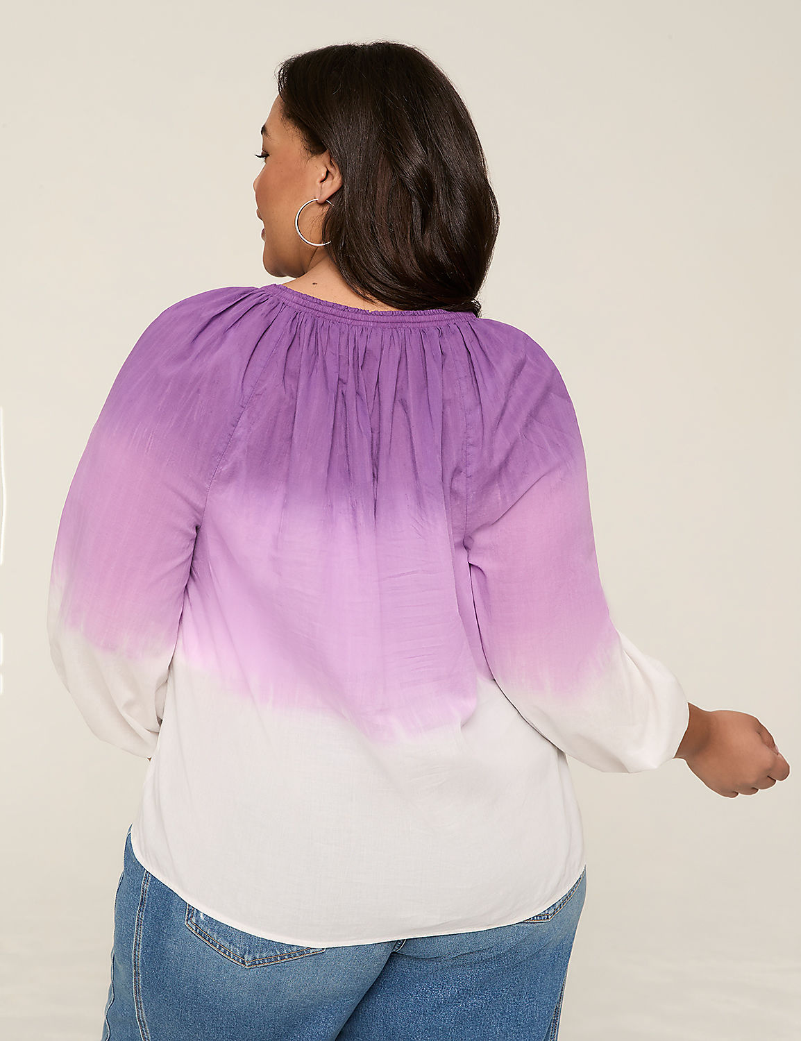 Dip Dye Notch-Neck Bracelet-Sleeve Blouse Product Image 2