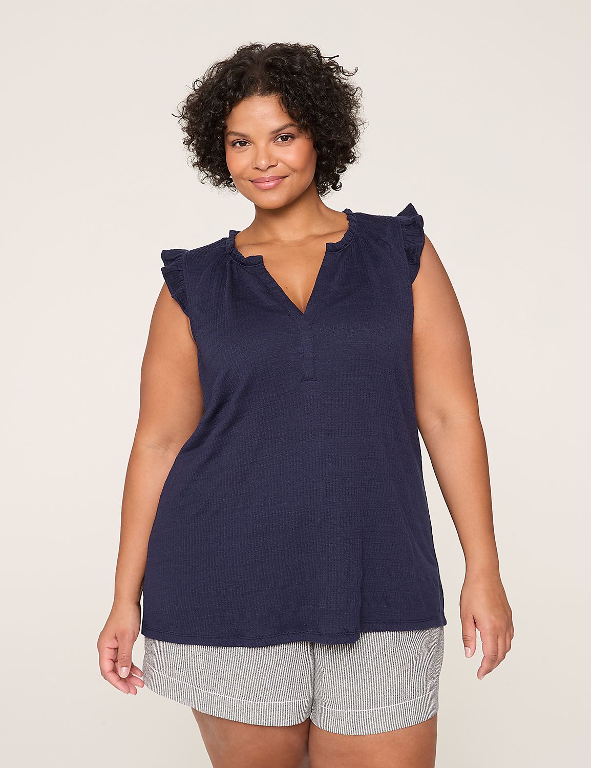 Sleeveless Ruffle Notch-Neck Top Product Image 1