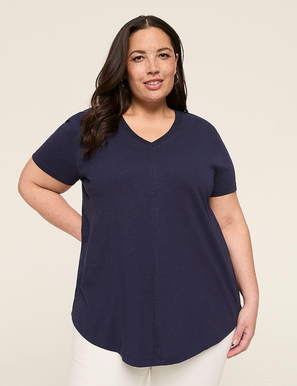 Short-Sleeve V-Neck Seamed Tee Product Image 1
