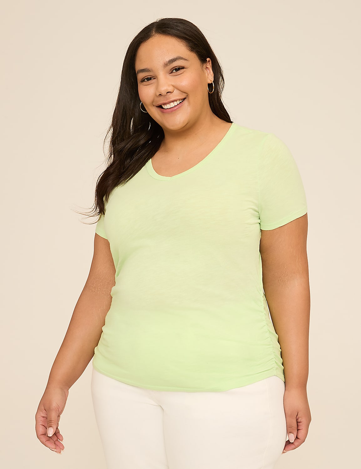 Short-Sleeve V-Neck Side-Ruched Tee Product Image 1