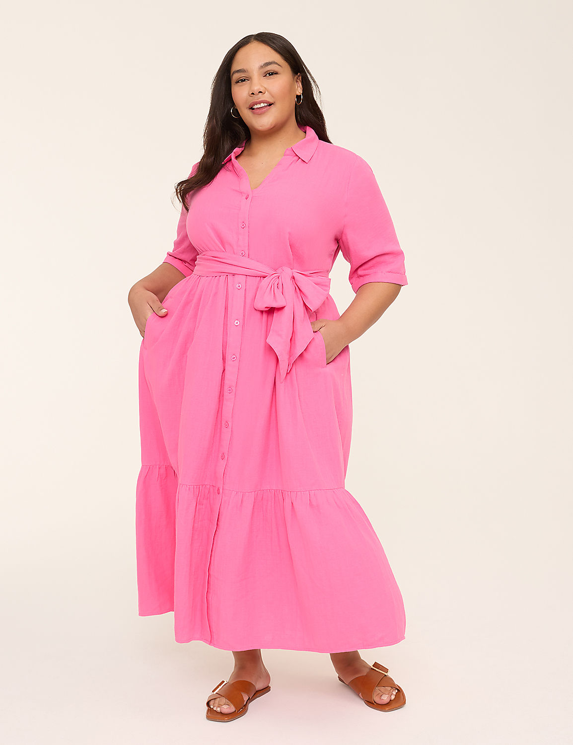 Tie-Waist Button-Front Maxi Dress Product Image 1