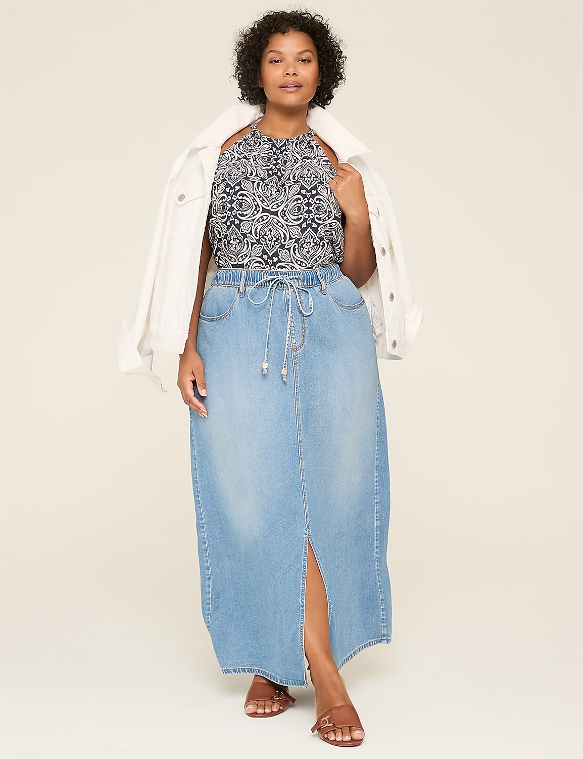 Pull-On Fit Lightweight Denim Maxi Skirt | LaneBryant