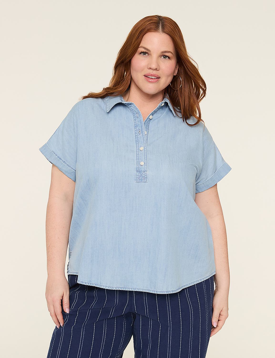 Relaxed Denim Popover Blouse Product Image 1