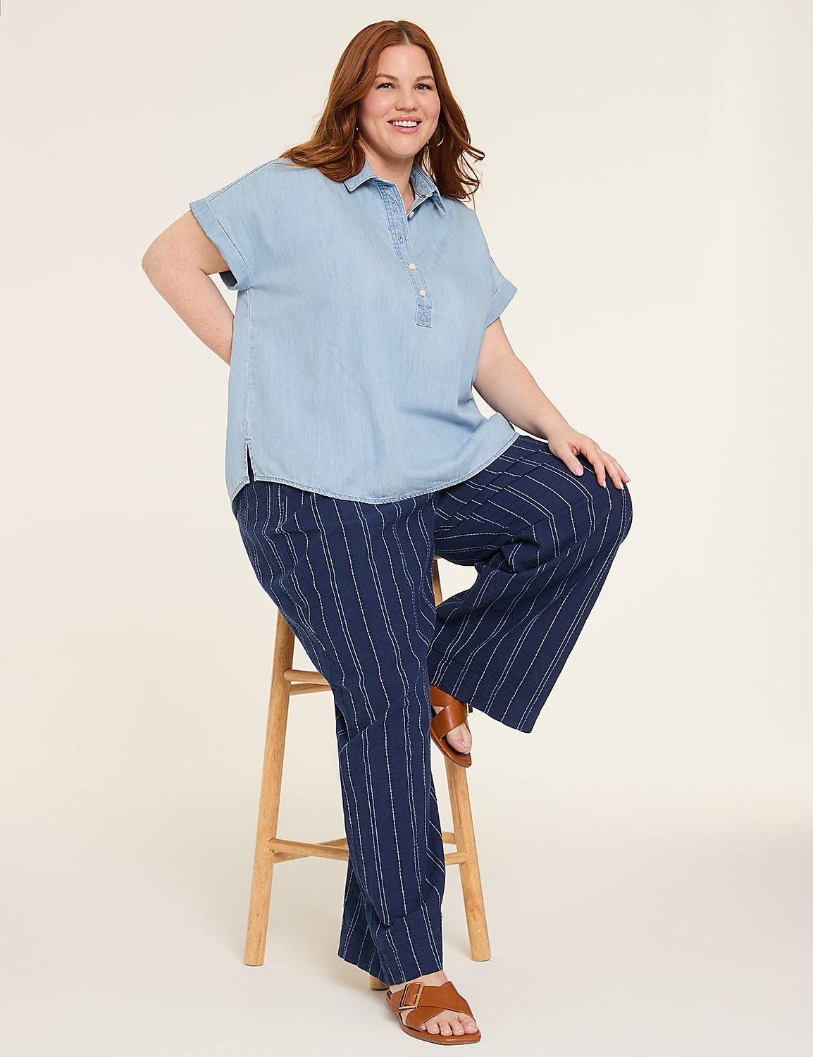 Relaxed Denim Popover Blouse Product Image 3