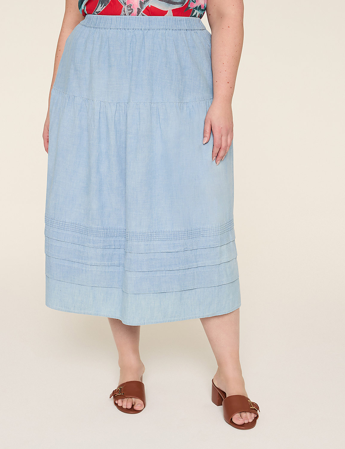 Chambray Pintuck Skirt 1145360 | LaneBryant