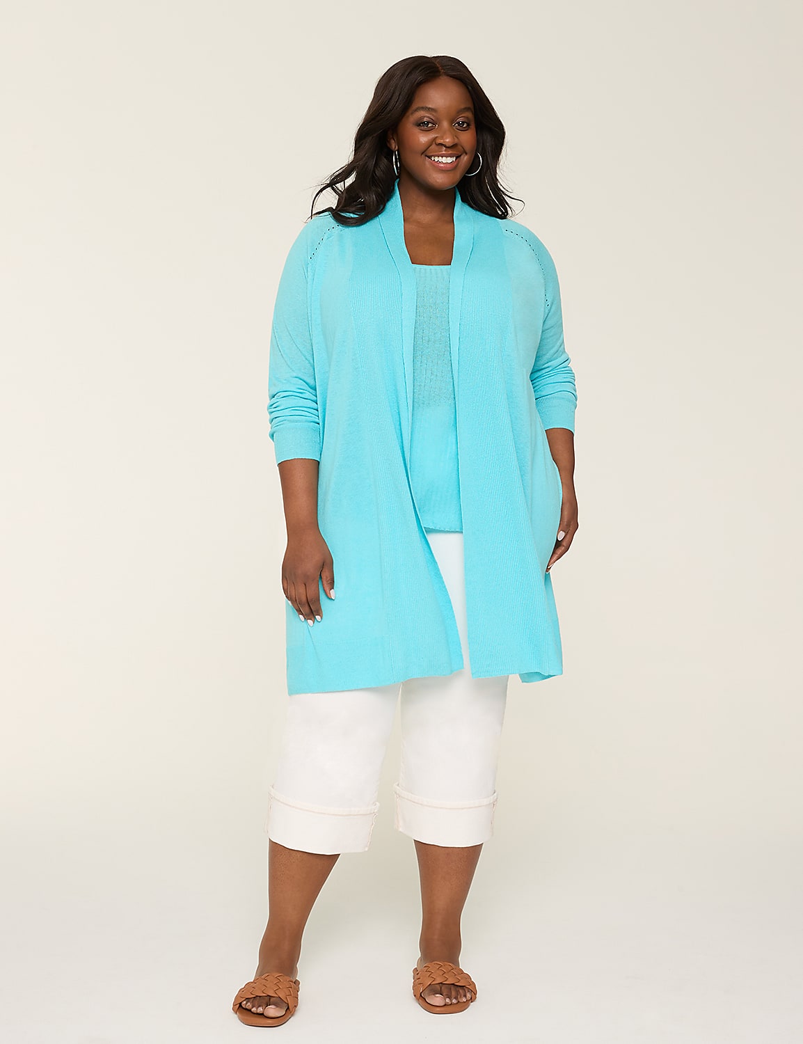 Linen-Blend Open-Front Cardigan | LaneBryant