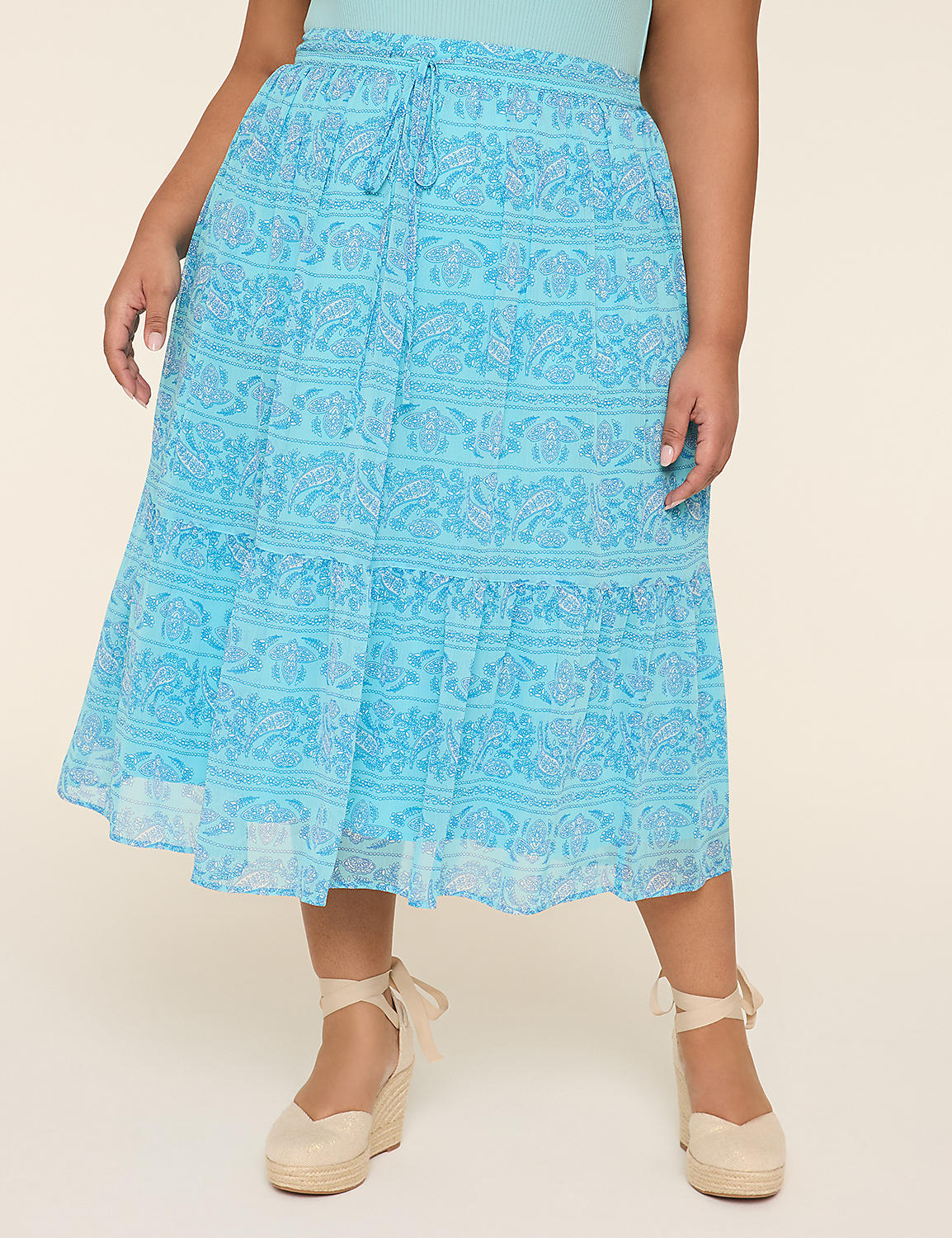 Drawstring-Waist Tiered Midi Skirt Product Image 1