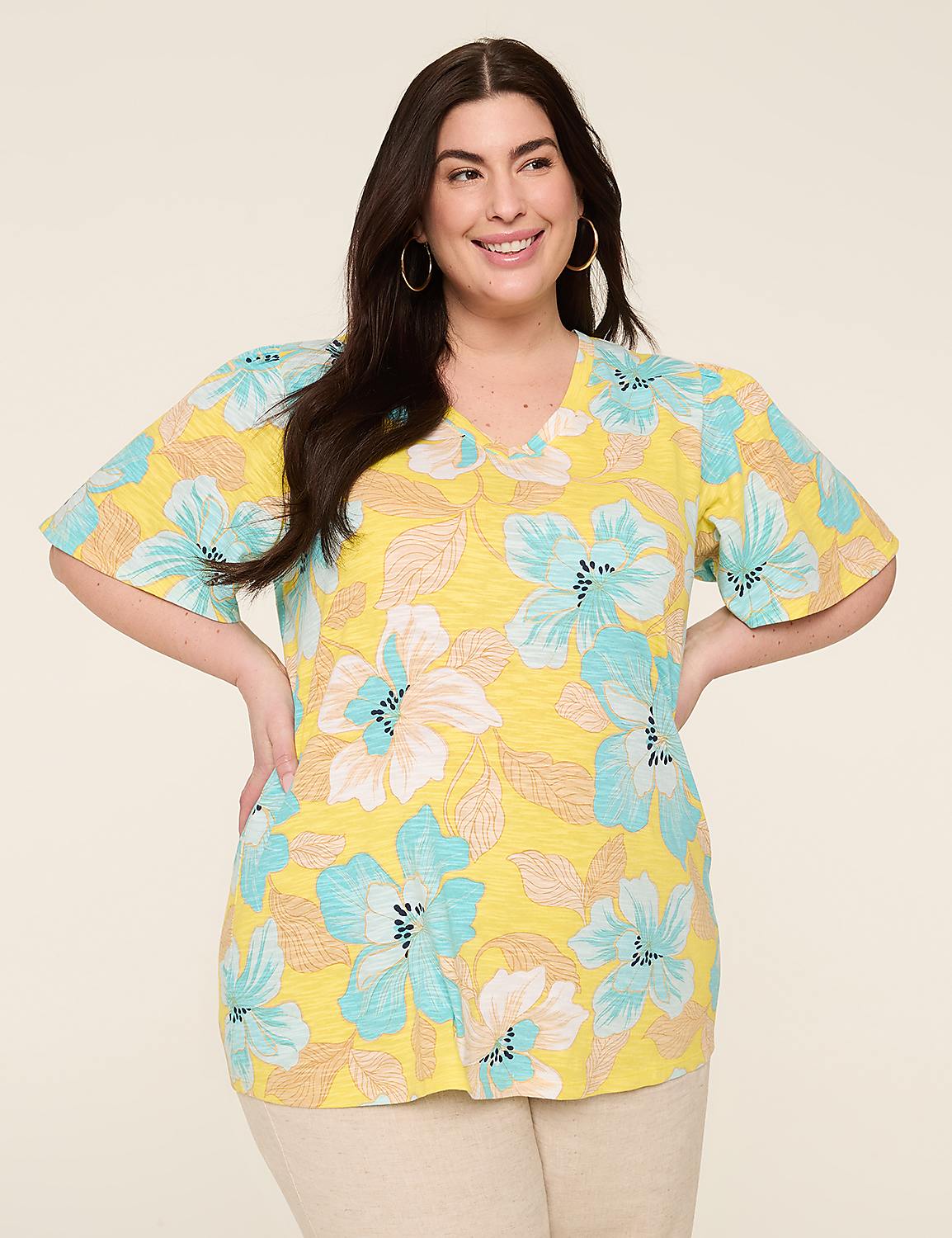 Flutter-Sleeve V-Neck Top Product Image 1