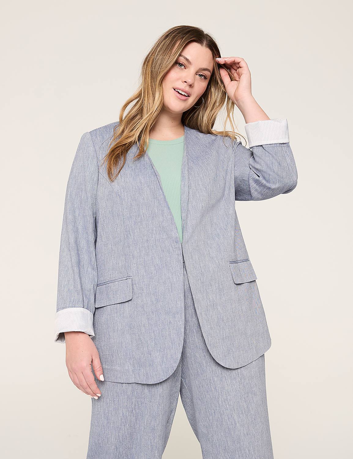 Twill Collarless Blazer Product Image 1