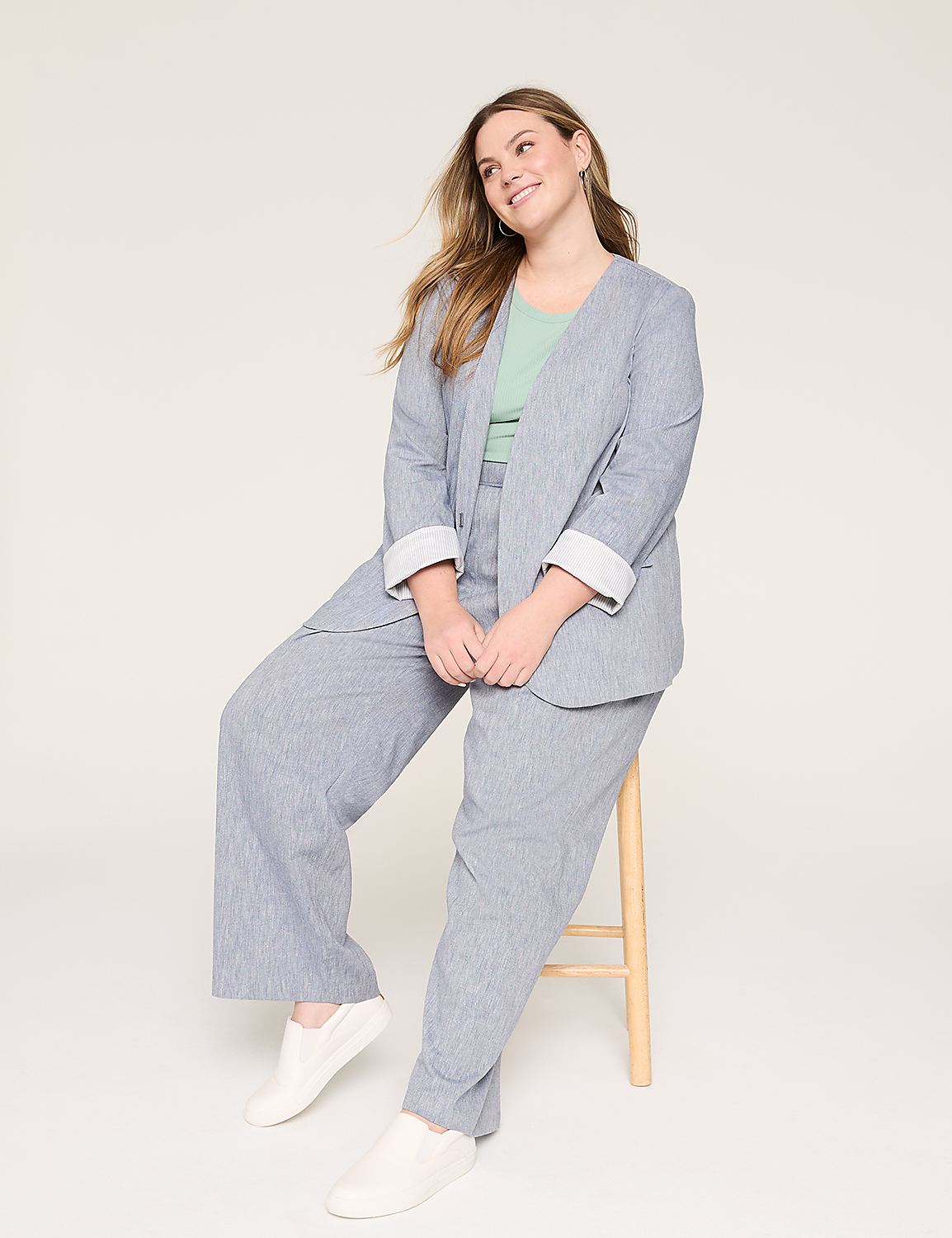 Twill Collarless Blazer Product Image 3