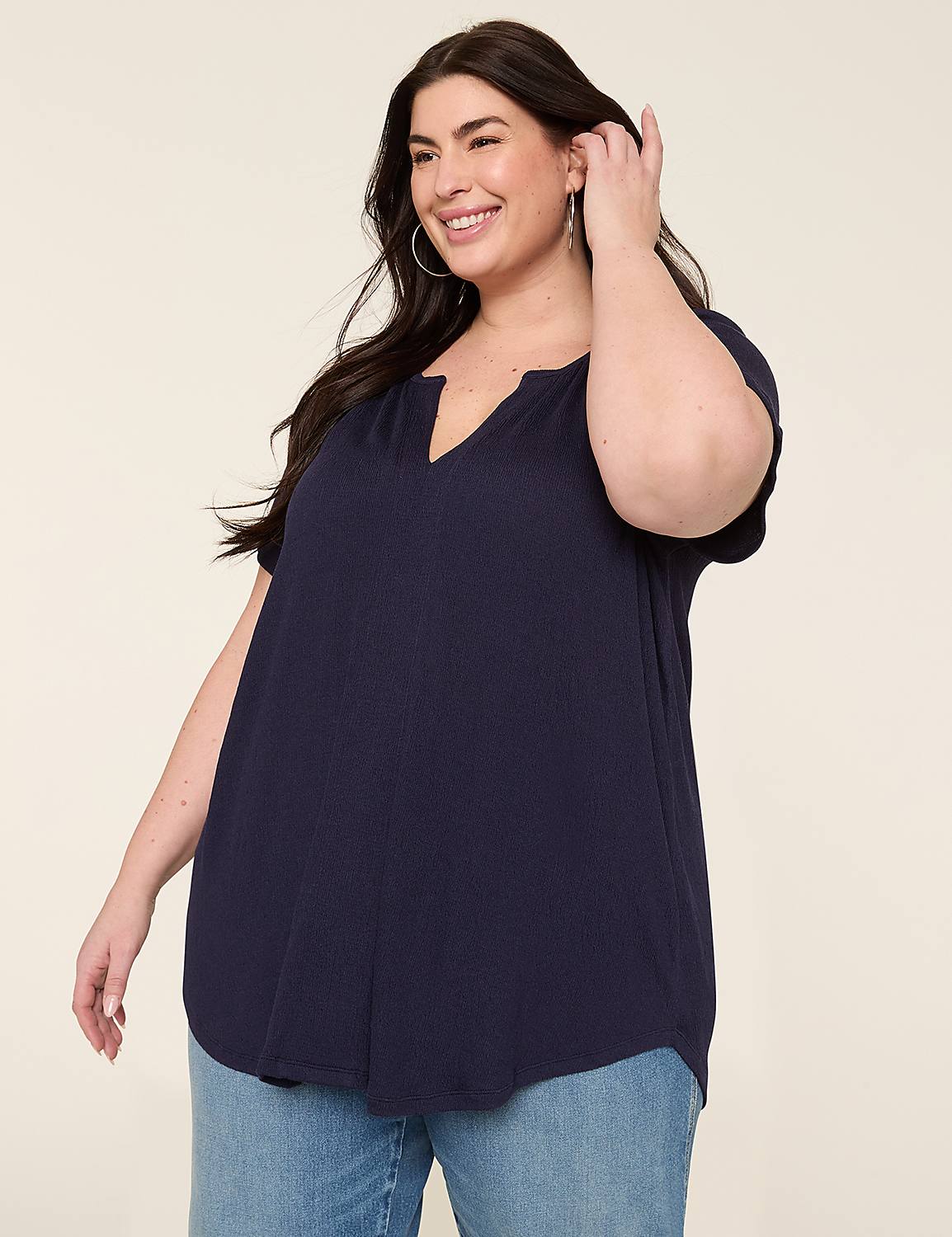 Short-Sleeve Notch-Neck Top Product Image 1