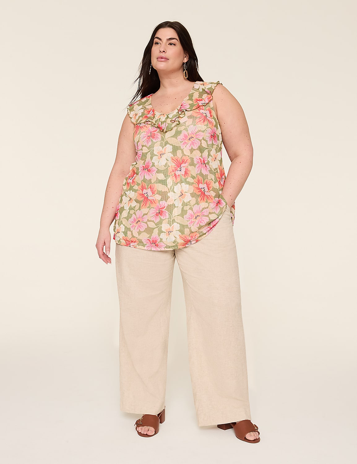 Sleeveless Ruffle V-Neck Mesh Top Product Image 3