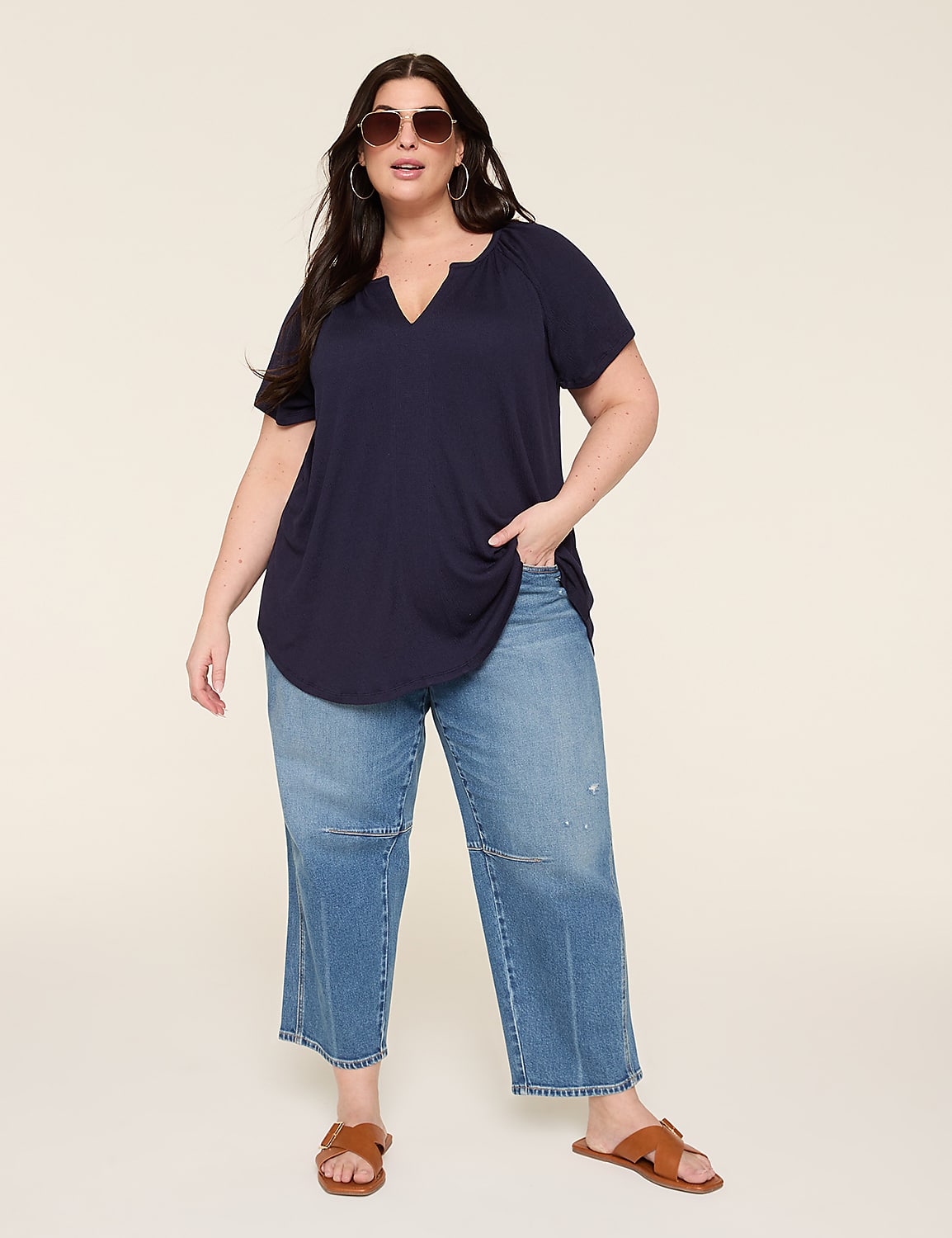 Short-Sleeve Notch-Neck Top Product Image 3