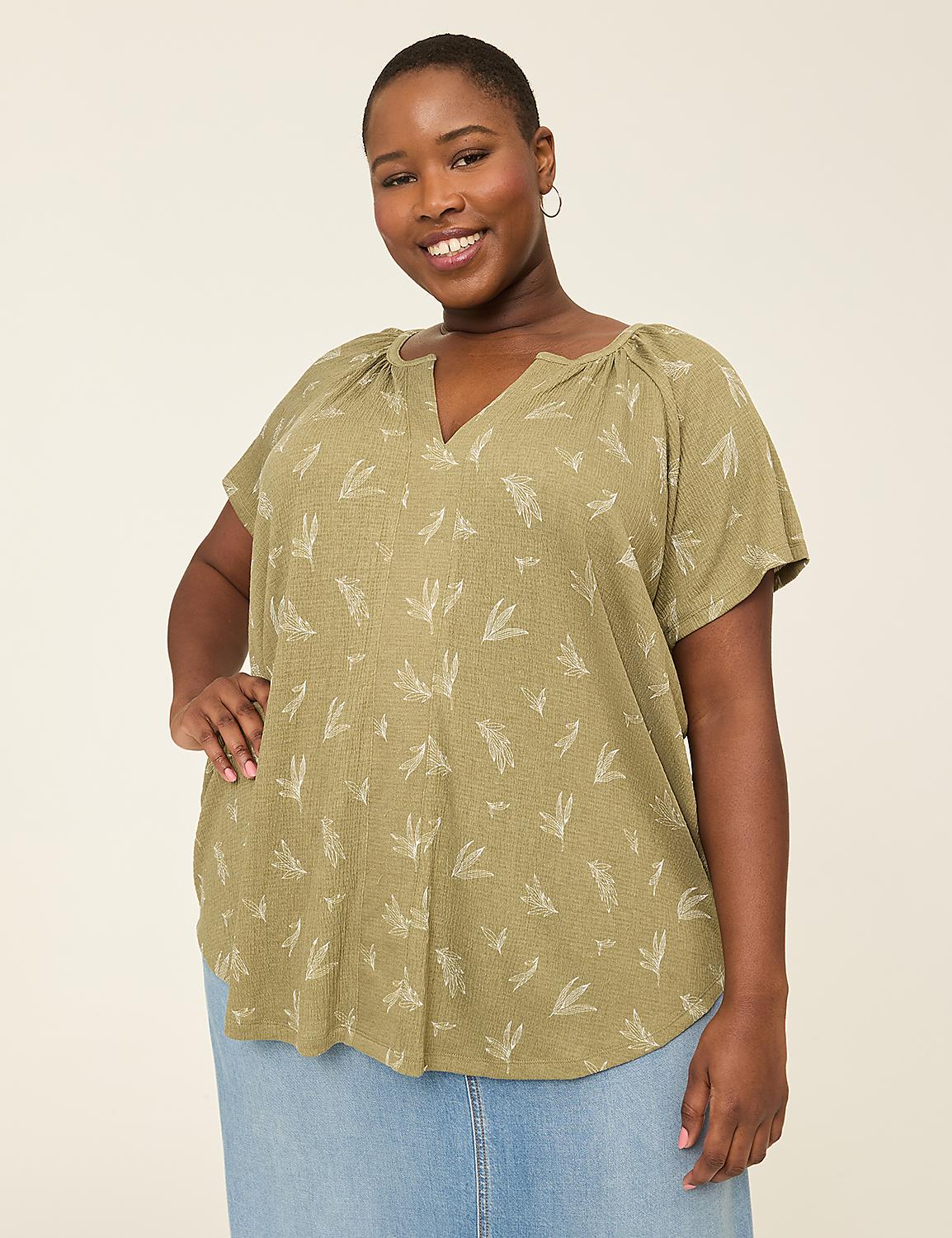 Short-Sleeve Notch-Neck Top Product Image 1