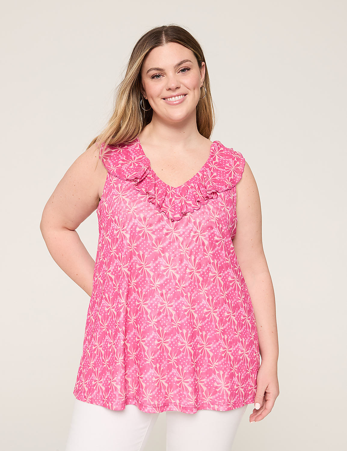 Sleeveless Ruffle V-Neck Mesh Top Product Image 1