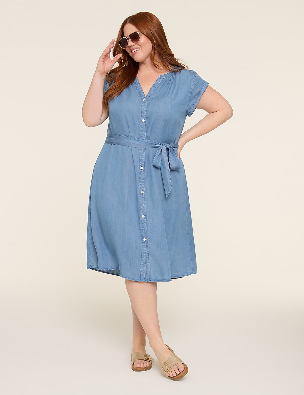 Chambray Button-Front Shirt Dress Product Image 1