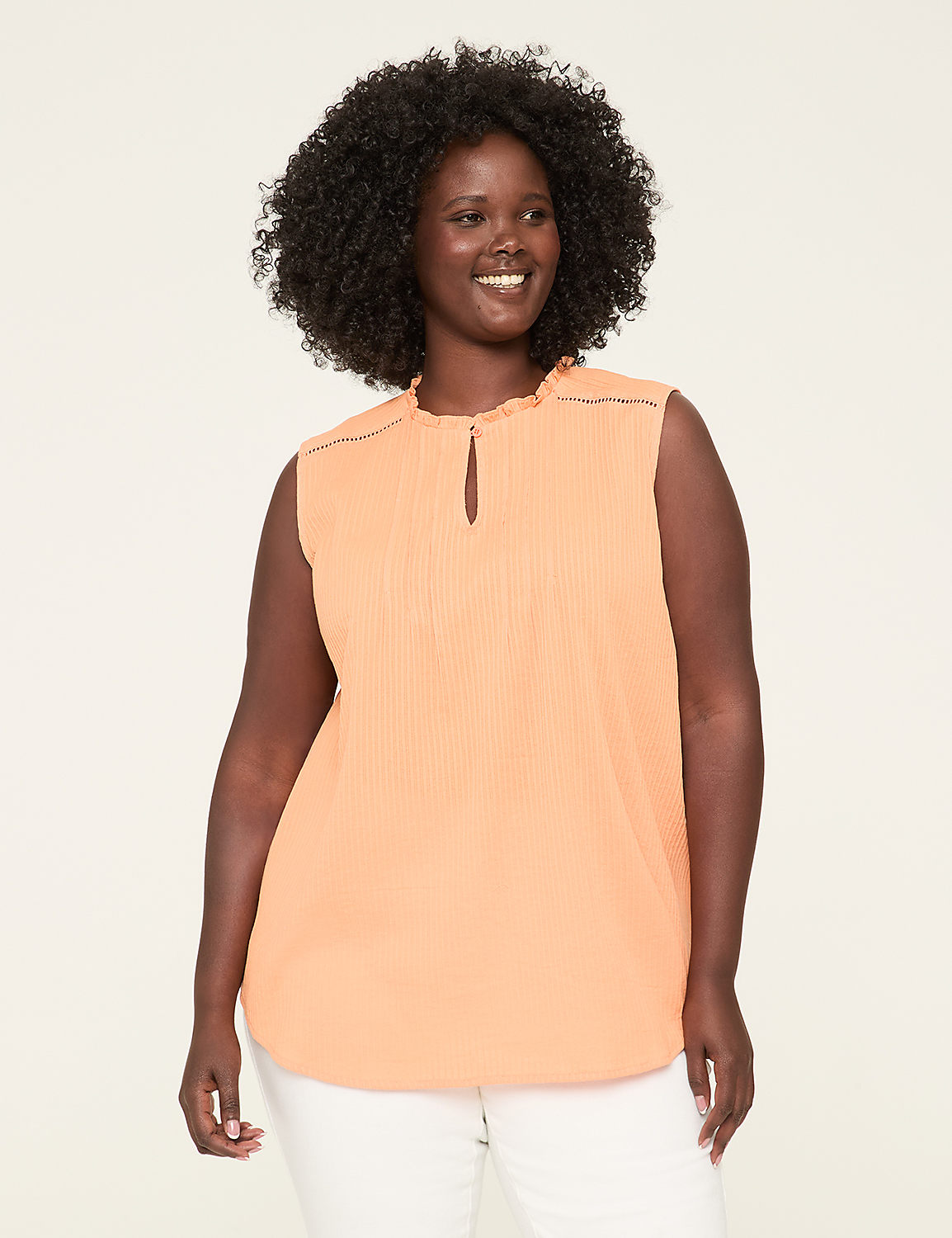 Ruffle Notch-Neck Textured Tank Product Image 1
