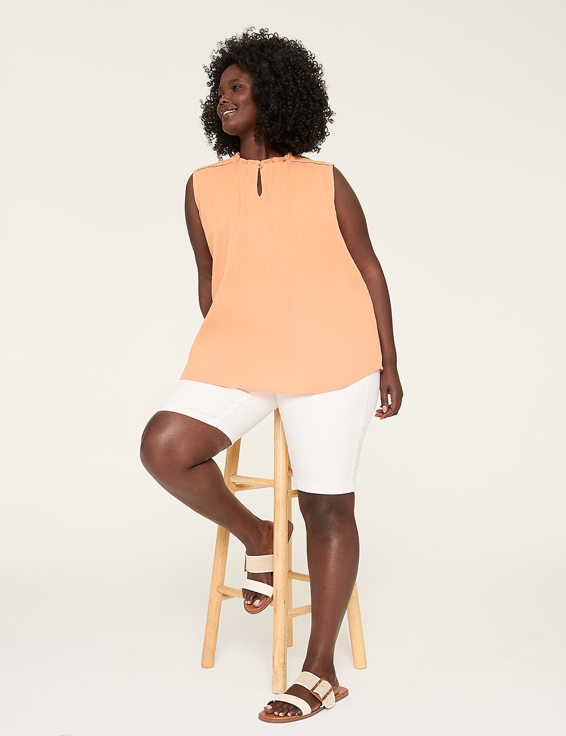Ruffle Notch-Neck Textured Tank Product Image 3