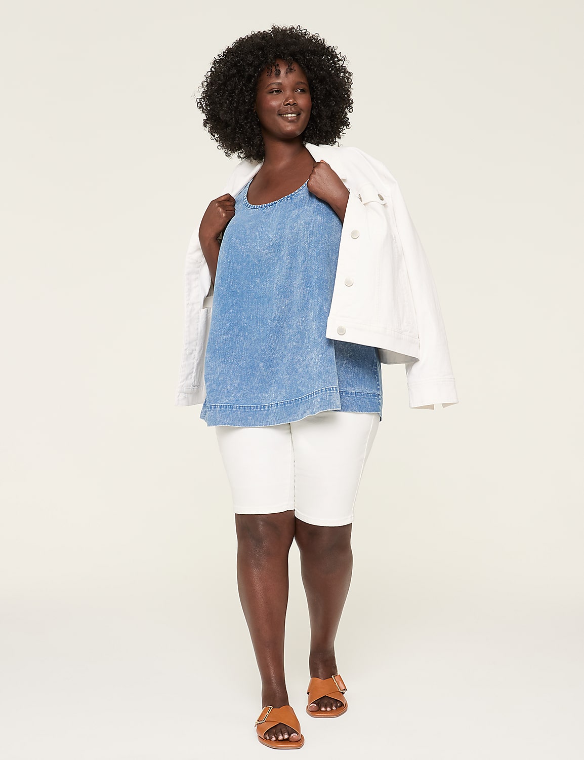 Button-Back Popover Denim Tank Product Image 4