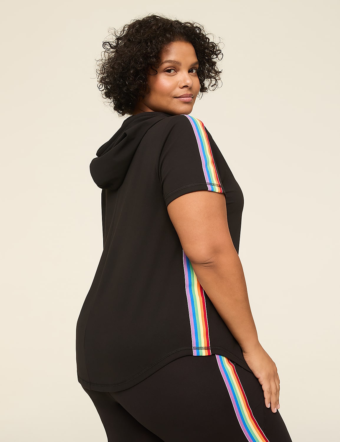 LIVI Soft Short-Sleeve Rainbow-Stripe Hoodie Product Image 2