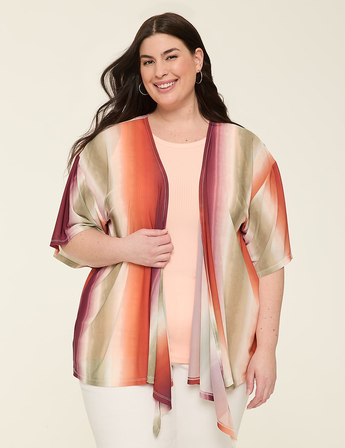 Kimono-Sleeve Tie-Front Mesh Overpiece Product Image 1